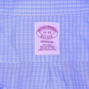 Brooks Brothers MADISON Non Iron Supima Cotton Mens Shirt Blue Checks 17-33 MINT